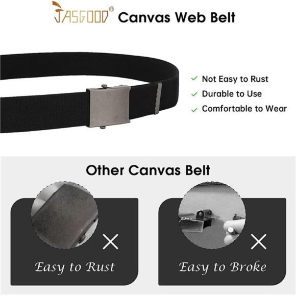 Canvas Web Belt for Men Adjustable Cloth Fabric Military Belt with Metal Buckle - Picture 3 of 6